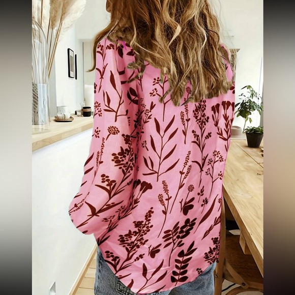 Boho floral print button down casual top - Picture 3 of 15